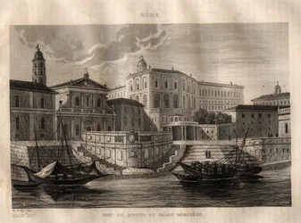 Porto di Ripetta en Palazzo Borghese - Rome - Gravure uit 