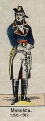 Portret van Andre Massena, hertog van Rivoli (1756-1817), prins van Essling, maarschalk van het Keizerrijk. Beeld van Epinal uit het einde van de 19e eeuw
