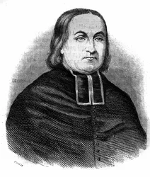 Portret van Abbe Theodore Combalot (1798-1873), Franse geestelijke, oprichter van de Congregatie van de Religieuzen van de Assumptie. Gravure uit 1852.