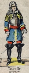 Portret van admiraal Anne Hilarion de Costentin (Cotentin), graaf van Tourville (1642-1701). Beeld van Epinal uit het einde van de 19e eeuw