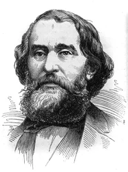 Portret van Bartolome Mitre, president van Argentinië. Gravure in 