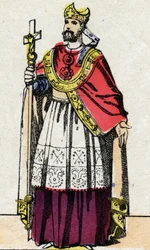 Portret van Bonifatius (ca. 675-754), aartsbisschop van Mainz die Duitsland evangeliseerde en de Frankische geestelijkheid reorganiseerde