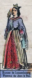 Portret van Bonne de Luxembourg (1315-1349), vrouw van Jan II van Frankrijk. (Capetingische dynastie). Illustratie eind 19e eeuw.