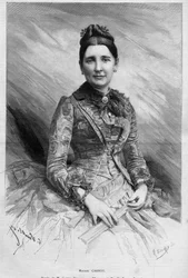 Portret van Cecile Carnot (geboren Dupont-White) (1841-1898), vrouw van Sadi Carnot, president van de Franse Republiek. Gravure in 