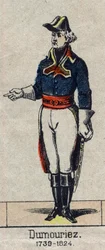Portret van Charles Francois Dumouriez, opperbevelhebber van het noordelijke leger in 1792 (1739-1823). Beeld van Epinal uit het einde van de 19e eeuw