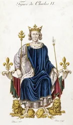 Portret van Karel VI op zijn troon - gravure 19e eeuw