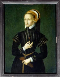 Portret van Claude de France (1499-1524) Koningin van Frankrijk en vrouw van Francois I Anoniem schilderij uit de 16e eeuw. Zon 0,28x0,21 m Chantilly, musee Conde