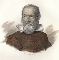 Portret van Galileo Galilei genaamd Galilei (1564-1642), natuurkundige, wiskundige en Italiaanse astronoom. in “Portretten van Nuttige Mannen”