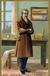 Portret van George Stephenson (1781-1848). Chromolithografie van het einde van de 19e eeuw