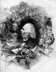 Portret van Honoré Daumier (1808-1879), Franse cartoonist, schilder en cartoonist. Gravure in 