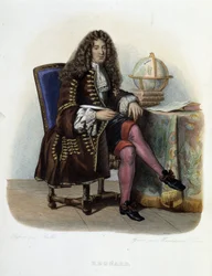 Portret van Jean Francois Regnard, Franse schrijver en toneelschrijver (1655-1709) - in "Le Plutarque francais", door Mennechet