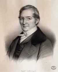 Portret van Louis-Joseph Gay-Lussac (Louis Joseph Gay Lussac) (1778 - 1850), Franse chemicus en natuurkundige. Gravure van de 19e eeuw. Bibliotheek van de Ecole Polytechnique, Parijs