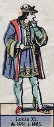Portret van Lodewijk XI van Frankrijk, bekend als de Voorzichtige (Capetische dynastie). Illustratie eind 19e eeuw.