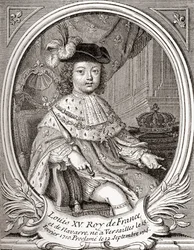 Portret van Lodewijk XV als kind, 1710-1774. Bourbon monarch die regeerde als koning van Frankrijk en Navarra. Uit Les Heures Libres, gepubliceerd 1908.