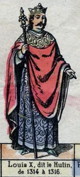 Portret van Lodewijk X van Frankrijk, bekend als Lodewijk de Hutin (1289-1316) (dynastie van de Capetingen). Illustratie eind 19e eeuw.