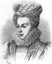 Portret van Margaretha van Valois, bekend als koningin Margot (1553-1615), echtgenote van Hendrik IV. In “Histoire Populaire de la France”, ca. 1885. Gravure.