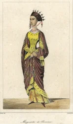 Portret van Marguerite de Provence (1221 - 1295), Koningin van Frankrijk, vrouw van Lodewijk IX. Gravure 19e eeuw.