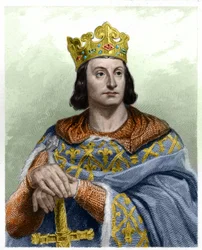 Portret van Filips II, genaamd Filips Augustus (1165-1223), koning van Frankrijk - in “Histoire des Français” van Lavallée, gravure, ongedateerd.