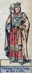 Portret van Filips V van Frankrijk, genaamd Philippe le Long (1291-1322) (dynastie van de Capetingen). Illustratie eind 19e eeuw.