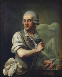 Portret van Pierre Julien (1731-1804) aan het werk, c.1770