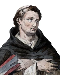 Portret van Saint Bernard de Clairvaux (San Bernardo di Chiaravalle) (1090-1153), Franse abt en bouwer van de hervormende Cisterciënzerorde. Illustratie uit 