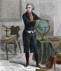 Portret van Sir Friedrich Wilhelm Herschel (1738-1822), Brits-Duitse astronoom en natuurkundige - Portret van William Herschel, in Duitsland geboren Britse astronoom - Gravure in 