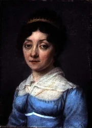 Portret van een burgerlijke vrouw in een blauwe empirejurk, c.1815