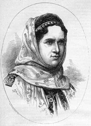 Portret van de Prinses van Roemenië Elisabeth Pauline Ottilie Louise de Wied (1839-1914), echtgenote van de toekomstige koning Carol I van Roemenië. Gravure in 