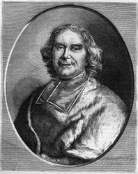 Portret van de kardinaal Andre Hercule de Fleury (1653-1743), kardinaal, premier van Lodewijk XV. Gravure in 