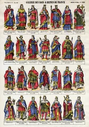 Portret van de koningen en koninginnen van Frankrijk uit de Capetingische dynastie van Lothaire tot Lodewijk X de Hutin. Epinal afbeelding eind 19e eeuw. Privécollectie.