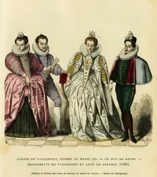 Portretten in 1581, van Louise de Vaudemont (1553-1601), Koningin van Frankrijk, echtgenote van Hendrik III (1551-1589), van de derde Hertog van Guise, Henri I, bekend als de Balafre (1549-1588), van Marguerite van Lorraine (1564-1625) dochter van de Graaf
