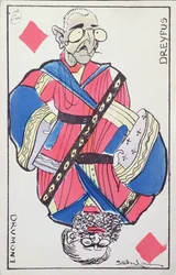 Ansichtkaart karikaturen van Alfred Dreyfus (1859-1935) en Edouard Drumont (1814-1917), eind 19e eeuw