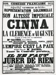 Poster die een voorstelling adverteert in de Comédie-Française op 22 oktober 1852, van Corneilles tragedie, Cinna, gevolgd door een voordracht van het gedicht L