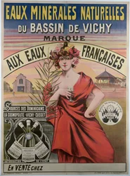 Poster die les eaux minerales naturelles du bassin de Vichy adverteert, natuurlijk mineraalwater