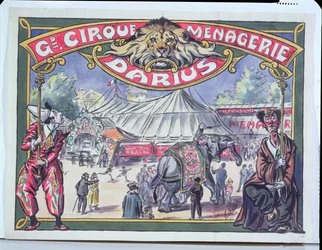Poster die het Grand Cirque Menagerie Darius adverteert, 1924