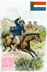 Postbode die de post bezorgt in de Transvaal, eind 19e eeuw