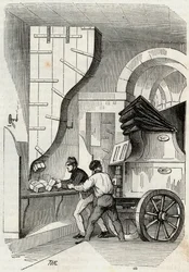 Post: het laden van de trunk post - Gravure in 