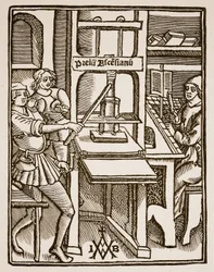 Drukpers, titelpagina van Hegesippus, gedrukt door Jodocus Badius Ascensius, Parijs, 1511