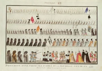 Processie van een groep vrouwen uit La Rochelle, 1711