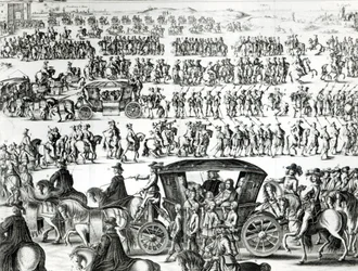 Processie van de intocht van de jonge koning Lodewijk XIV als kind in de stad Parijs op 18 augustus 1649 (detail)