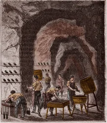 Productie van champagne - Fabrication du Champagne - Gravure in 