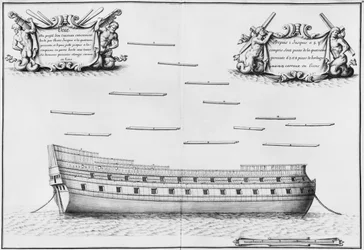 Profiel van een volledig beplankt schip, illustratie uit de 