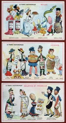 Promotie- en educatieve kaarten voor kinderen met voedsel specialiteiten uit de Lorraine-regio, ca.1910