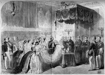 Protestantse rite: doop van Prins Frederik Willem Victor Albert van Pruisen (later Wilhelm II, Koning van Pruisen en Keizer van Duitsland)