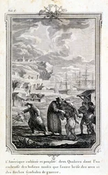 Quaker missionarissen proberen de indianen van Amerika te evangeliseren - gravure
