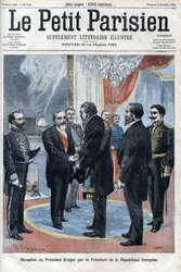 Ontvangst van president Paul Kruger (1825-1904), president van de Transvaal Republiek door de president van de Franse Republiek Emile Loubet in het Palais de L