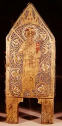 Reliekschrijn van St. Calminius, detail van St. Paulus met een zwaard en boek, Limoges