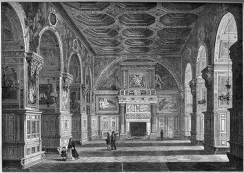 Renaissance architectuur: algemeen zicht op de balzaal met Frans plafond gerealiseerd door Niccolo dell