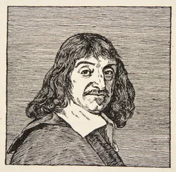 Rene Descartes, kopie door Boris Mestchersky (d.1957) illustratie uit Histoire de la Nation Francaise, Sciences, Volumes I & II, door Gabriel Hanotaux (1853-1944), 1924