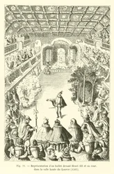Voorstelling van een ballet voor Hendrik III en zijn hof, in de hoge zaal van het Louvre, 1582